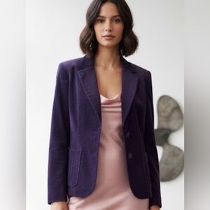 Studio Works Rich Purple Corduroy Blazer – Chic Tailored Jacket- Petite